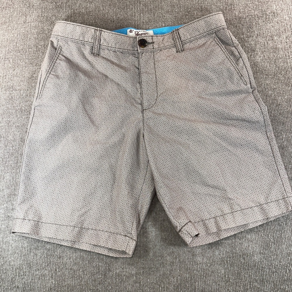 Original Penguin Mens Geometric Print Chino Shorts Brown Size 32 Golf Casual